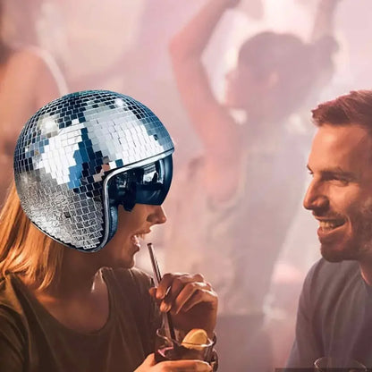 Disco Ball Helmet With Retractable Helmet Glitter Mirror Glass Disco Ball Hat For DJ Club Stage Bar Party Wedding