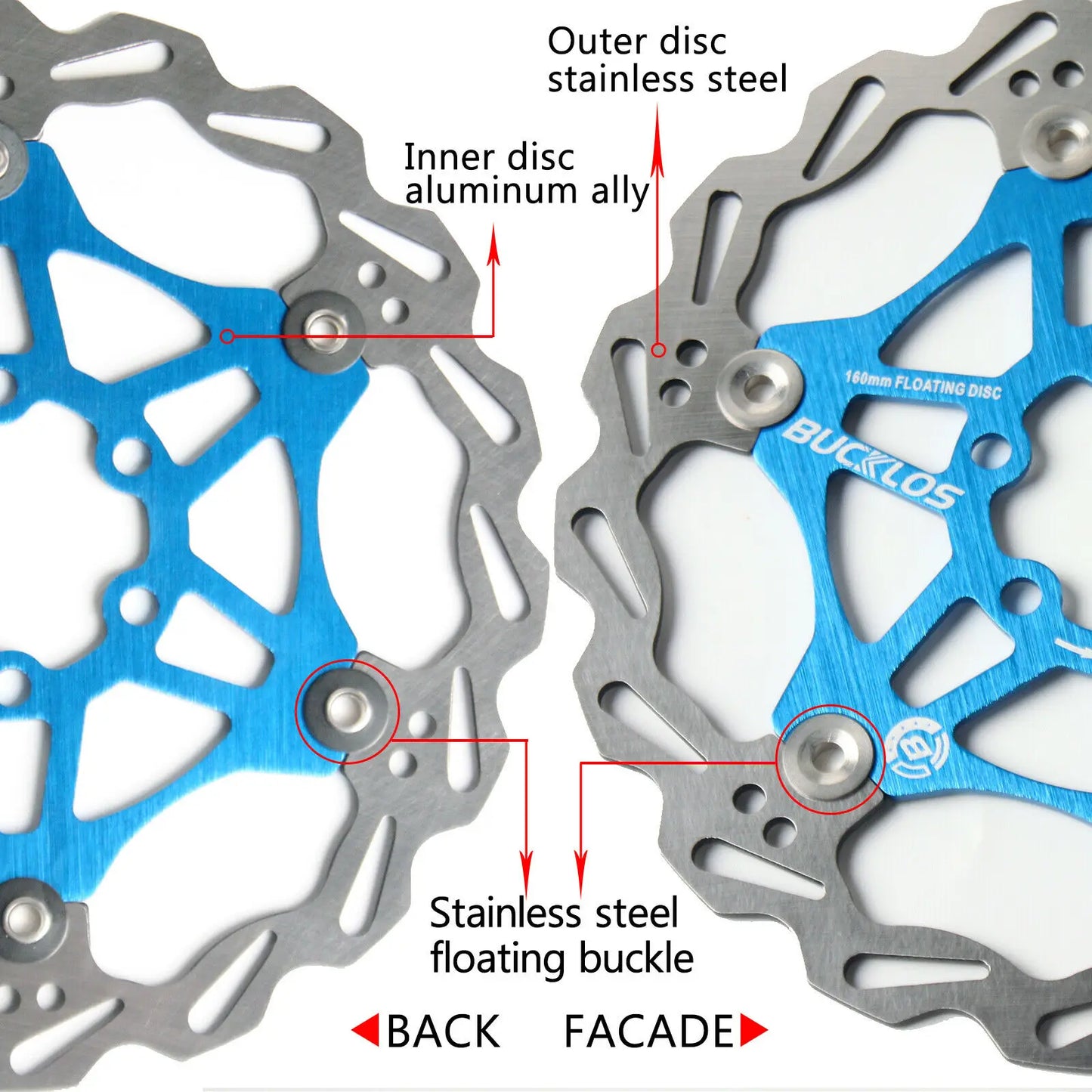 BUCKLOS Bicycle Disc Brake 160/180/203 Bike Floating Rotors Stainless Steel Mountain Bike Brake