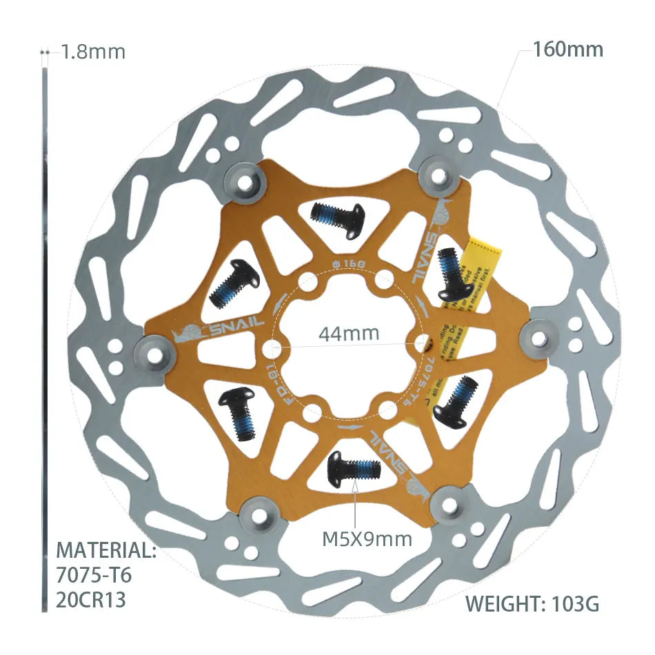 SNAIL Bicycle Disc Brake Pads 160 180 203 Mm Aluminum Alloy 6 Nail Rotor Mtb Road Bike Floating Part Accessories Goodtaste 160mm Gold 1PCS