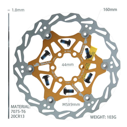SNAIL Bicycle Disc Brake Pads 160 180 203 Mm Aluminum Alloy 6 Nail Rotor Mtb Road Bike Floating Part Accessories Goodtaste 160mm Gold 1PCS