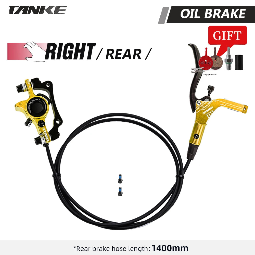 TANKE MTB Bike Hydraulic Disc Brake Set 160mm Rotors Oil Calliper Plate Front Rear Mountain Bicycle Golden-RR China