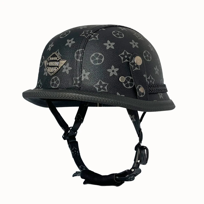 Vintage leather soldier helmet retro half helmet all seasons unisex bicycle cruiser electric scooter helmet