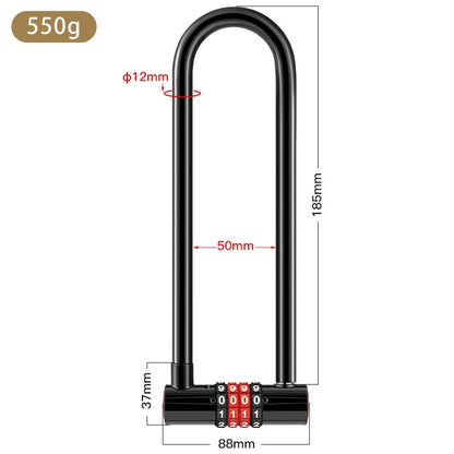 Extended U-shaped Anti-theft Combination Lock Double Glass Door Shop Door Padlock Bicycle Lock Bike Accessories Outdoor Sports 185mm