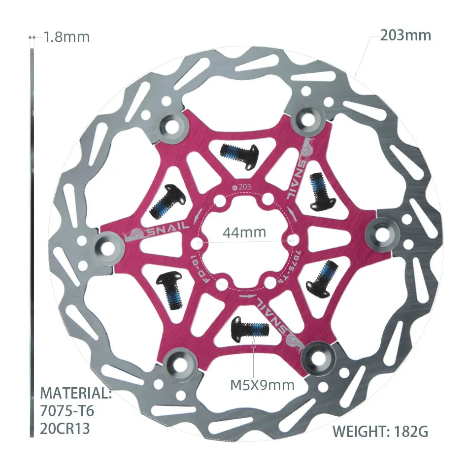 SNAIL Bicycle Disc Brake Pads 160 180 203 Mm Aluminum Alloy 6 Nail Rotor Mtb Road Bike Floating Part Accessories Goodtaste 203mm Pink 1 PCS