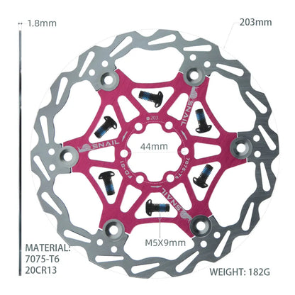 SNAIL Bicycle Disc Brake Pads 160 180 203 Mm Aluminum Alloy 6 Nail Rotor Mtb Road Bike Floating Part Accessories Goodtaste 203mm Pink 1 PCS