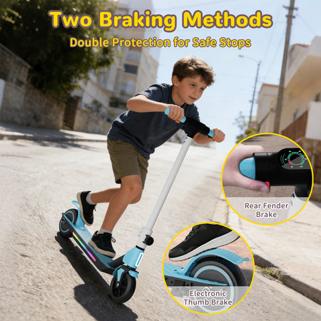 vibrant glowing LED deck lights on kids electric scooter
