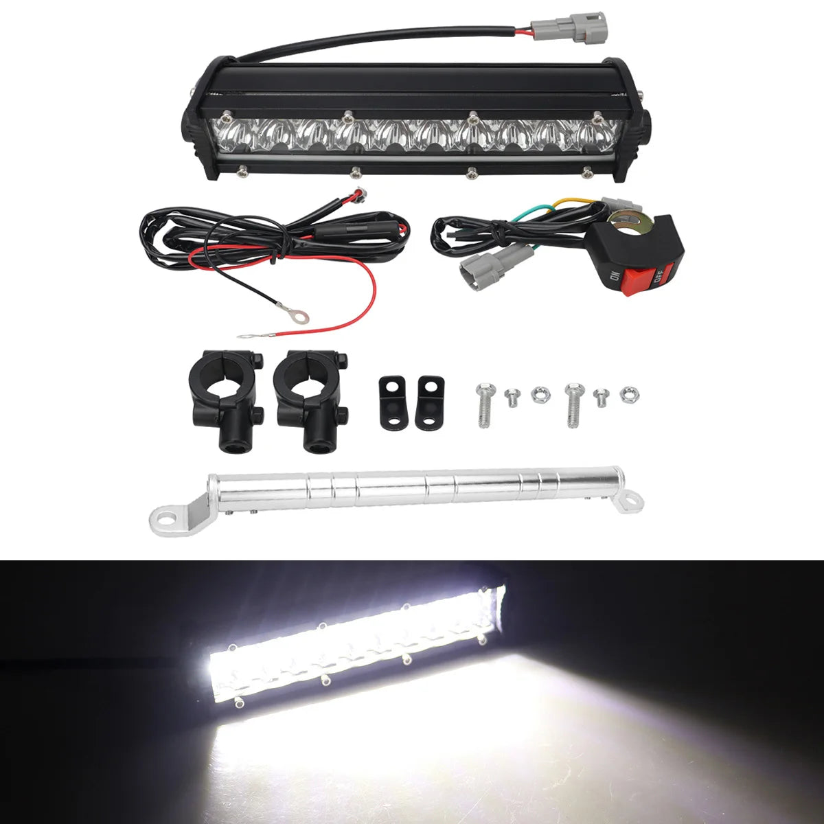 60W Motorcycle LED Headlight Light Bar Kit with Mounting Bracket Switch Wiring For Universal Most 7/8" Handlebar Dirt Pit Bike