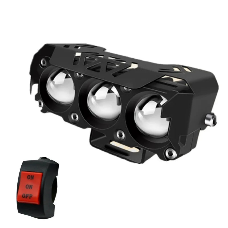 3 Lens Super bright light motorcycle Headlights led Lens spotlight Moto Fog lamp motorcycle High low beams Work light Scooters