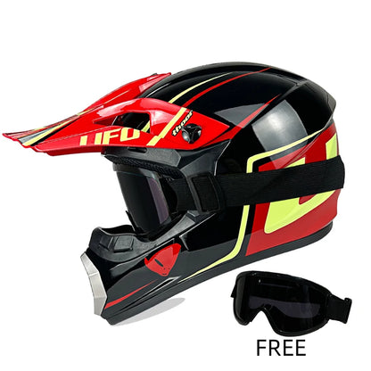 Off-Road Helmet DOT Certified - Motorcycle Motocross Helmet with Goggles, Removable Liner Black red UFO China