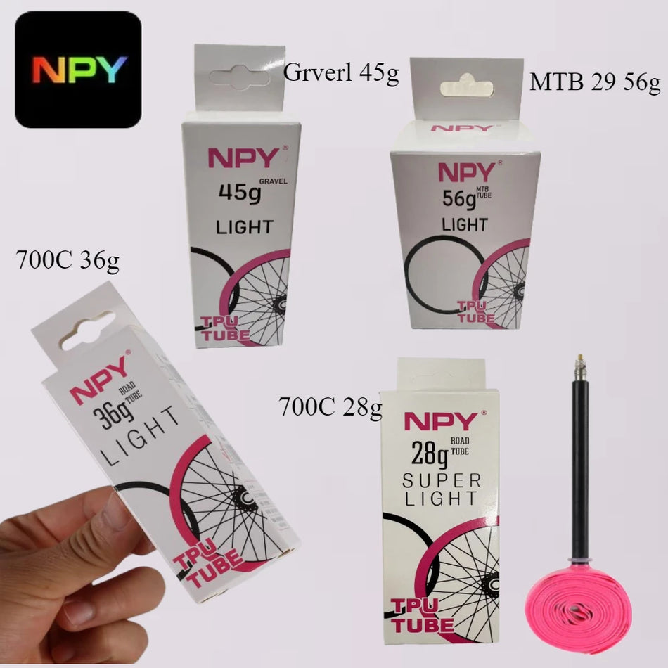 NPY TPU Bicycle Inner Tube 700C, 18-47C, Ultralight Road/Gravel Bike, 65mm Valve