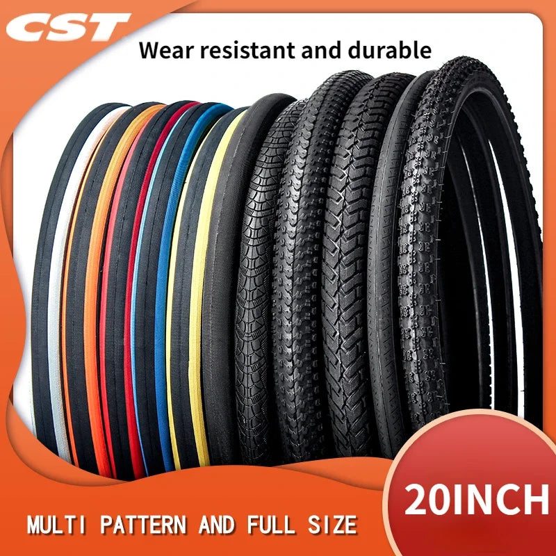 CST 20 inch BMX and folding bicycle wear resistant tire in black rubber