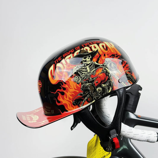 Vintage Half Helmet Motorcycle Helmet For Men Women Summer Universal Electric Motorcycle Fire-Skull China