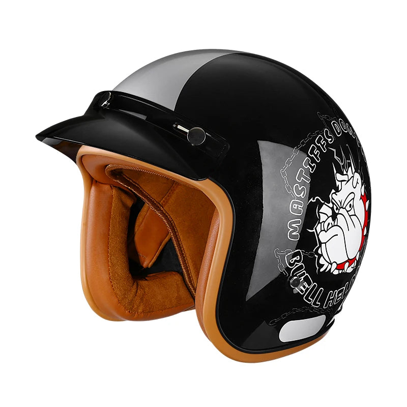 3/4 Motorcycle Helmet Retro Style – ABS Lightweight Shell – No Visor – Adjustable Strap