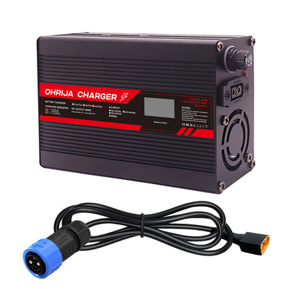 OHRIJA 67.2V 4A Lithium Battery Fast Charger with OLED Display & Interchangeable Connector Fast stabilization with cooling fan