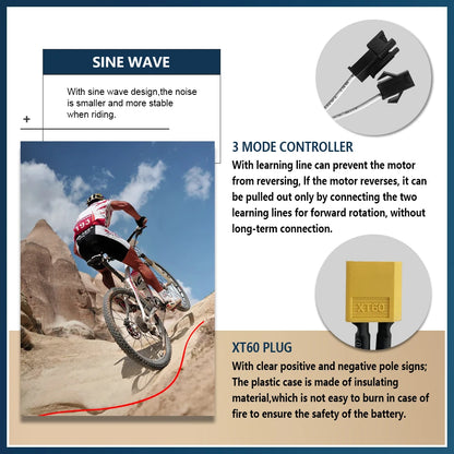 3 mode Controller Sinewave 45A 36/48/52V Ebike Controller With JN Display For 1000W-3000W Electric Bicycle Conversion Kit