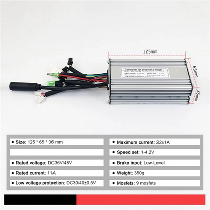 AEF6-Electric Bicycle KT-22A Controller 36V/48V 9 Tubes Square Wave SM Connector Controller Parts With Double Headed Light Line