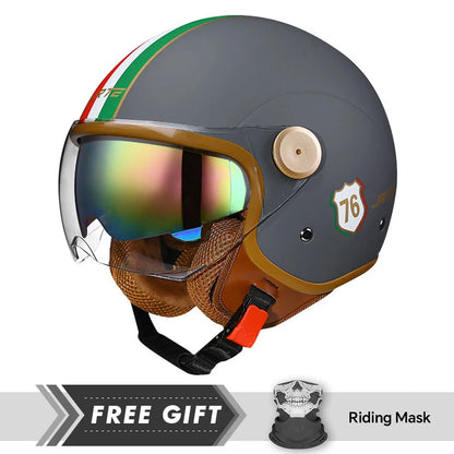 Double Lens Motorcycle Helmets Retro DOT 3/4 Open Half Face Helmet Dual Visor
