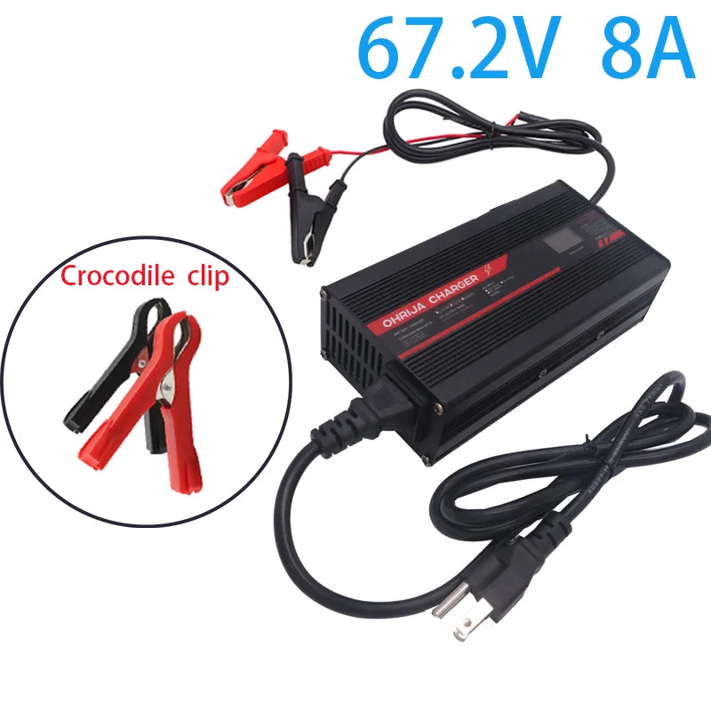 OHRIJA 67.2V 8A Charger Smart Aluminum Case Is Suitable For 16S 59.V LCD Dispay Li-ion Lipo Battery OLED Display Fast Charger