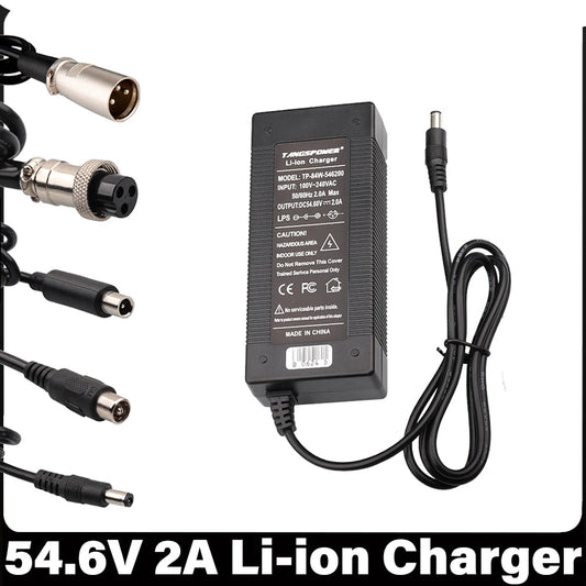 54.6V 2A Lithium Battery Charger For 13Series 48V Li-ion Battery Pack Charger DC/XLR/GX16/GX12/RCA/IEC High Quality Connector