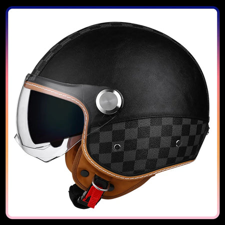 Motorcycle Helmet Handmade Leather Men Women Open Face Helmet Double Visor Jet Helmets