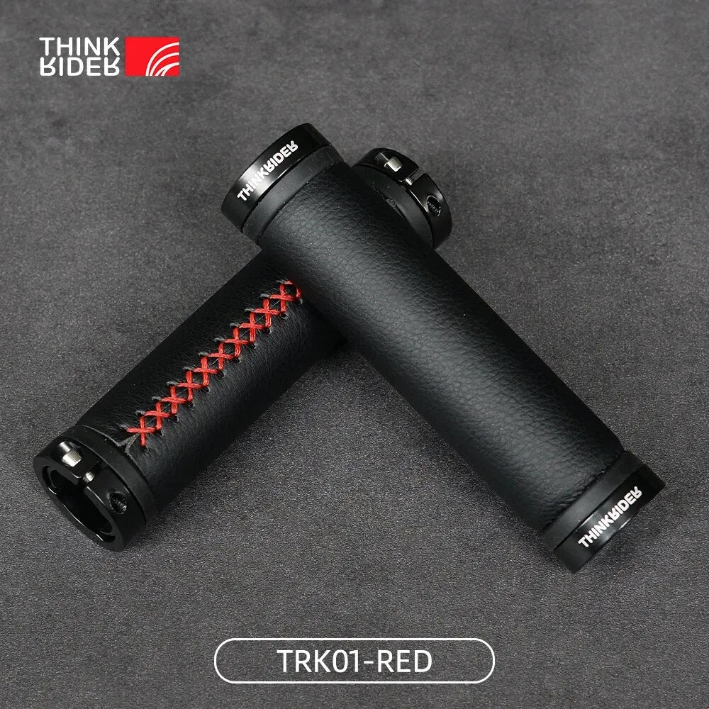 ThinkRIder Fiber Leather Bicycle Handlebar Grips City Bike Scooter MTB Cover Handle Bar End Non-slip Aluminum Lock TRK01 Red