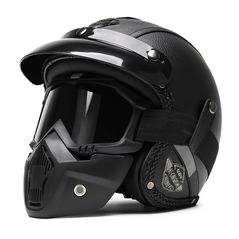 Retro Harley Motorcycle Helmet Quater-Mask in Dark Blue Leather with Copper Mirror for All Seasons 55.heise.mian China
