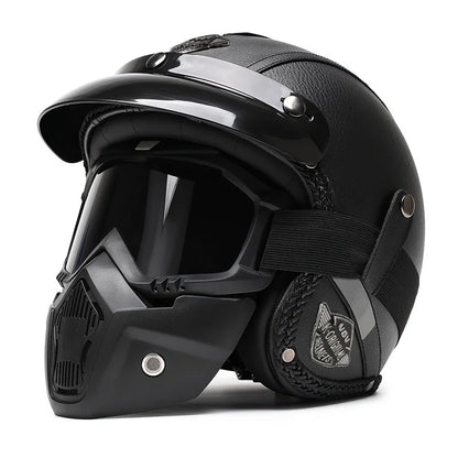 Retro Harley Motorcycle Helmet Quater-Mask in Dark Blue Leather with Copper Mirror for All Seasons 55.heise.mian China
