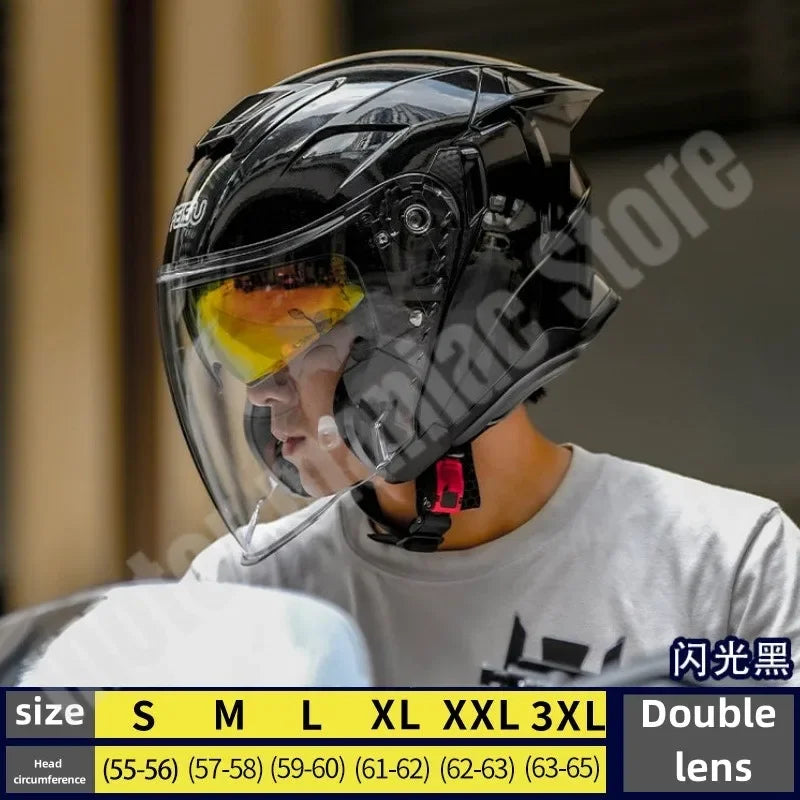 Motorcycle Dual Lens Half Helmet Big Head Circumference Helmet Windproof
