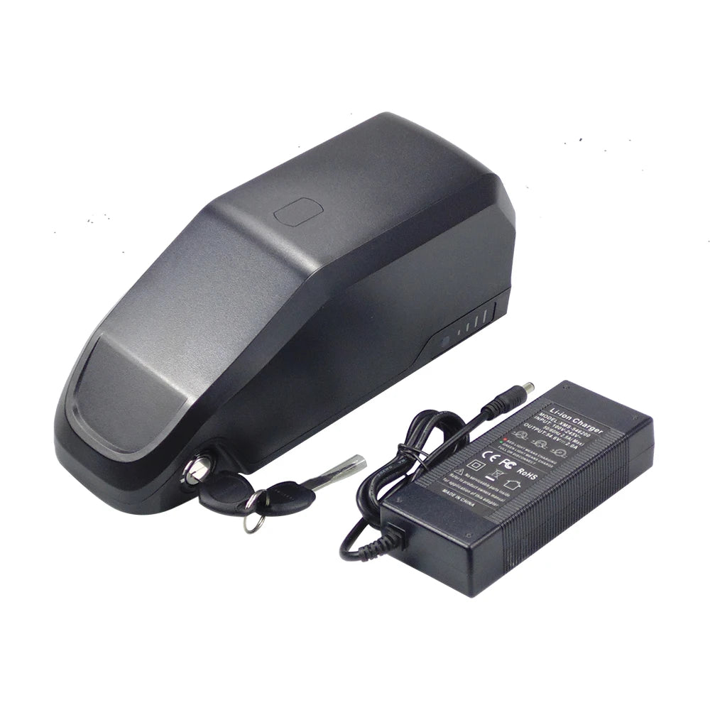 Small Shark battery mounting bracket and key lock close up