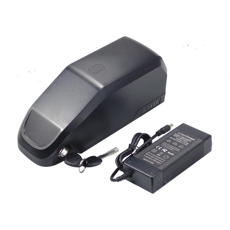 Small Shark battery mounting bracket and key lock close up