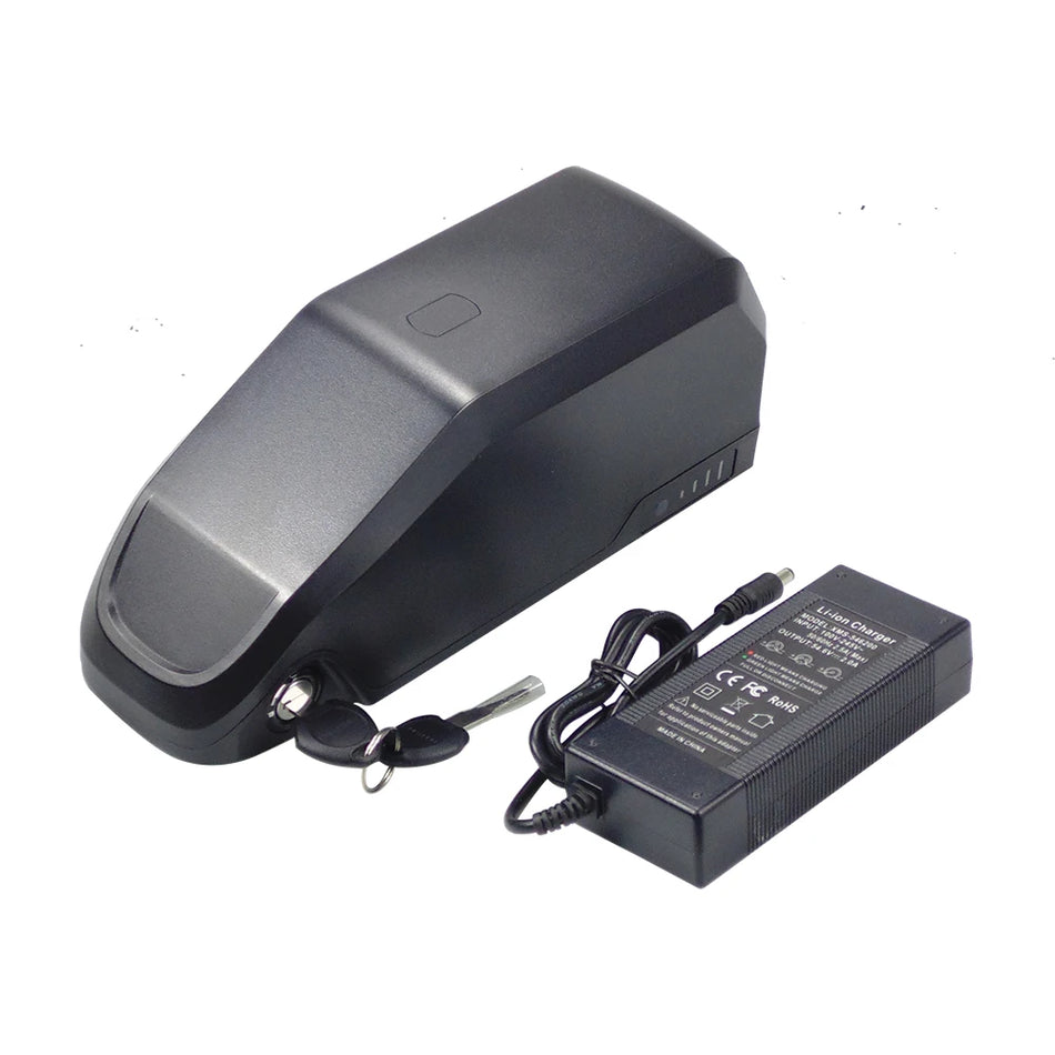 Small Shark battery mounting bracket and key lock close up