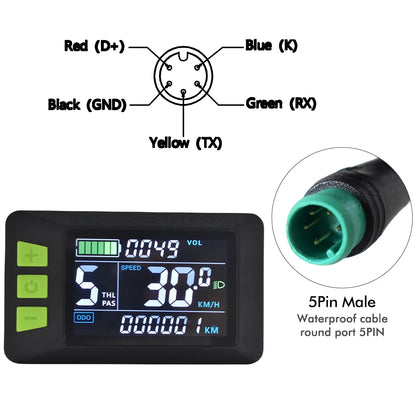 UART 2 P3C Electric Bike LCD Display Meter E Scooter LCD Panel With USB UART For Mountain Electric Bike Parts (5PIN)