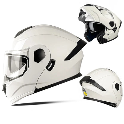 DOT Certified ABS Flip-Up Helmet - Lightweight & Compact, Round Smooth Design for Men/Women White