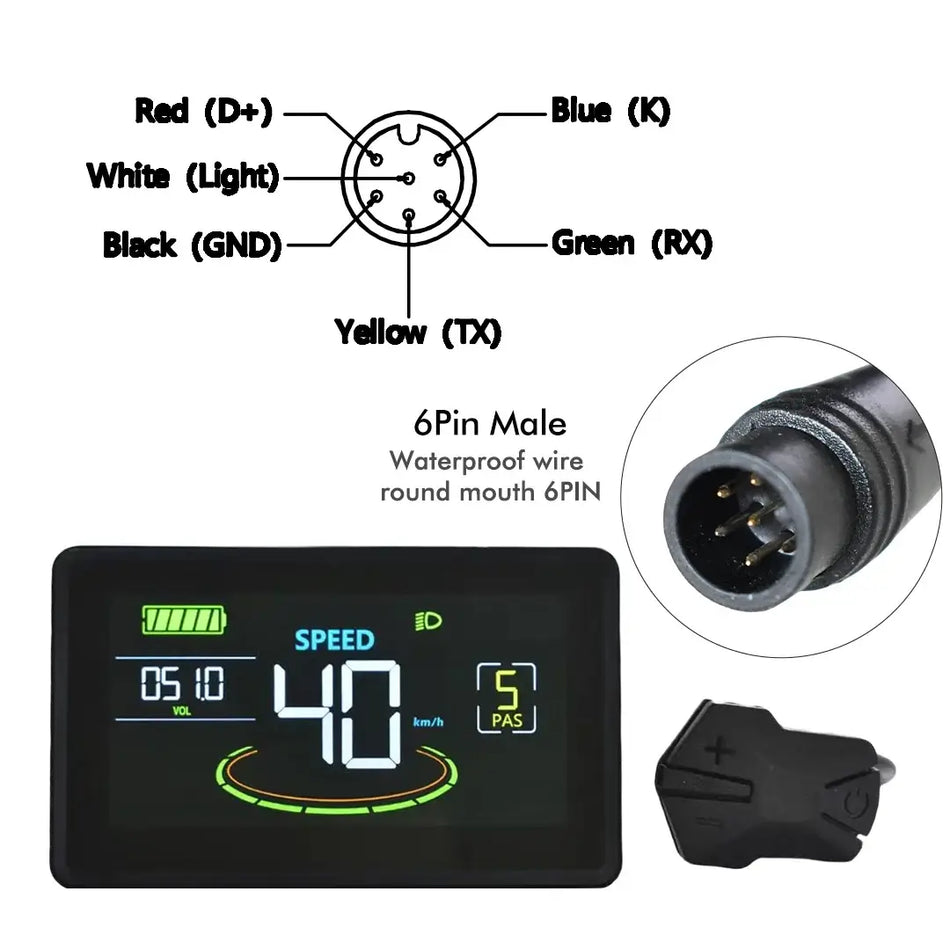 Universal H6C Colorful LCD E-Bike Display - 24V-60V Smart Speedometer with UART2 Protocol for Electric Mountain Bikes