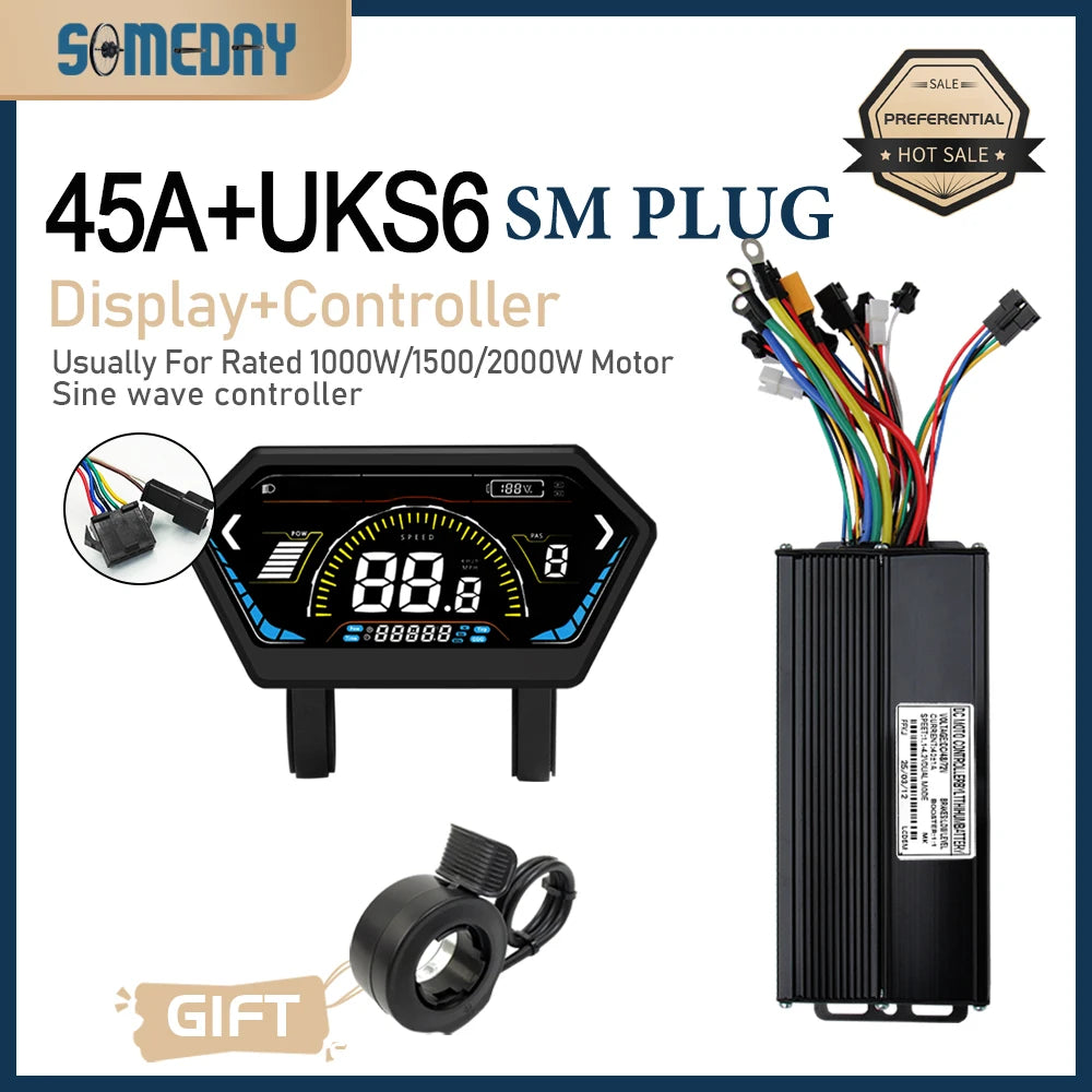 3 mode Controller Sinewave 45A 36/48/52V Ebike Controller With JN Display For 1000W-3000W Electric Bicycle Conversion Kit