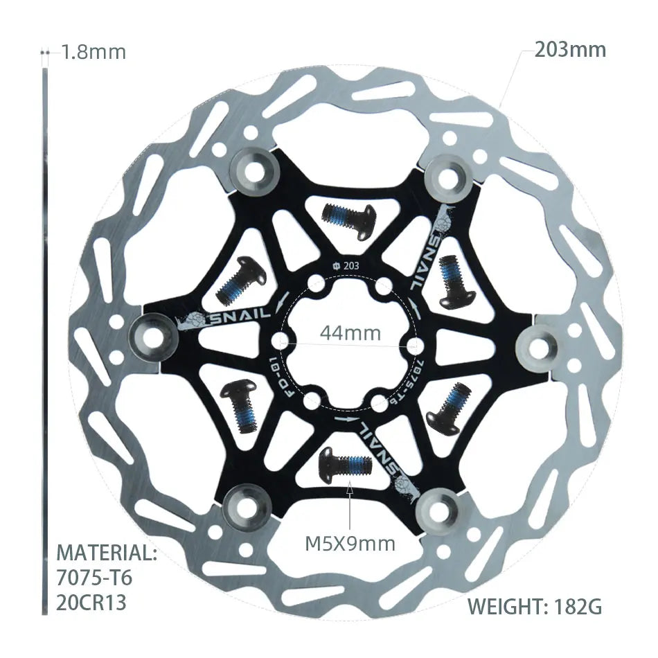 SNAIL Bicycle Disc Brake Pads 160 180 203 Mm Aluminum Alloy 6 Nail Rotor Mtb Road Bike Floating Part Accessories Goodtaste 203mm Black 1 PCS