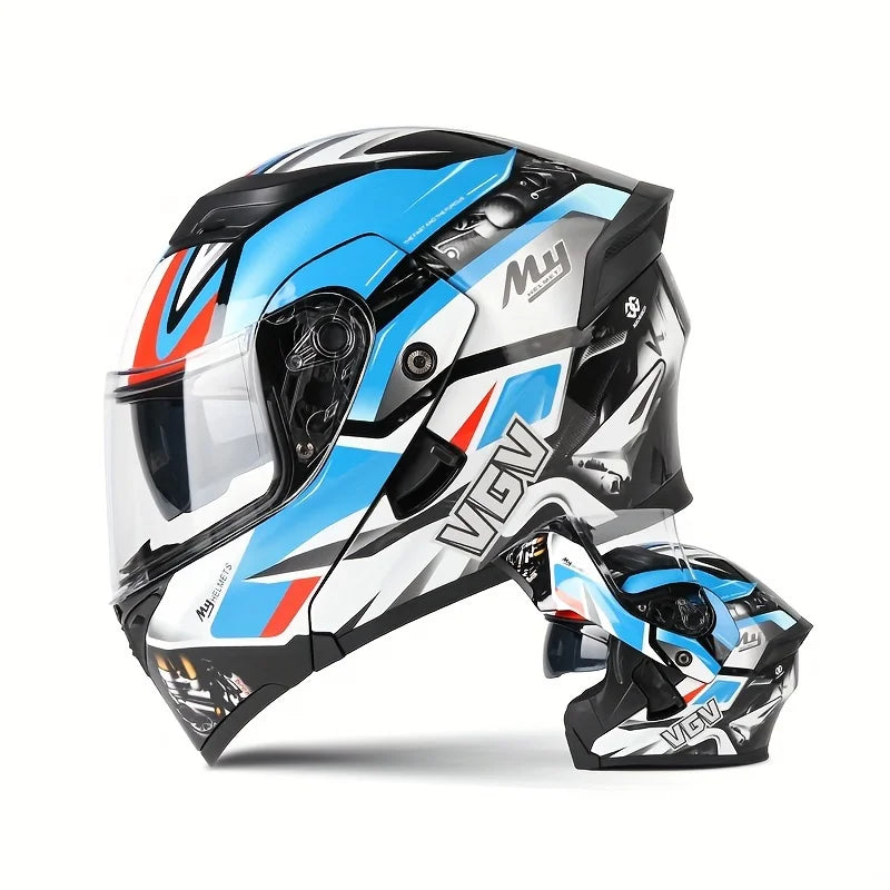 VGV 90 Full Face Motorcycle Helmet for Men – Modular Double Lens Flip Up Helmet, All-Season Touring & Rally Scooter Helmet