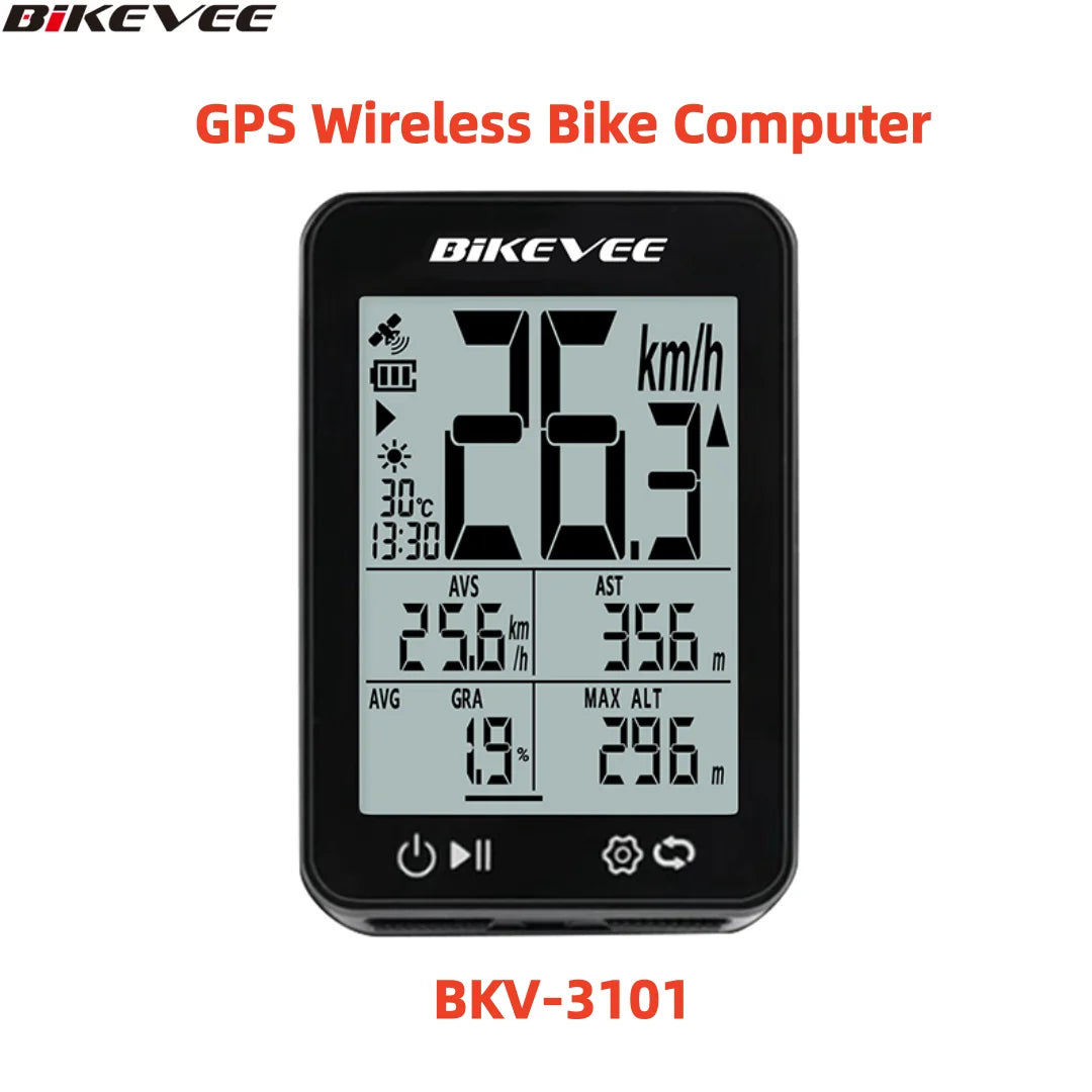 Wireless GPS bike computer with USB-C rechargeable port front display view