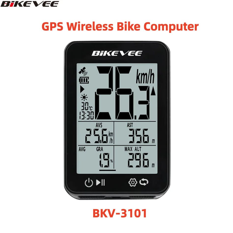 Wireless GPS bike computer with USB-C rechargeable port front display view