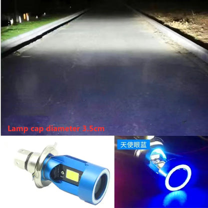 1x Plug&play motorcycle headlight led H4 five color halo ring HS1 P43T Moto Auto Scooter lamp Angel Eye White 6000K 12/24V H4 blue circle