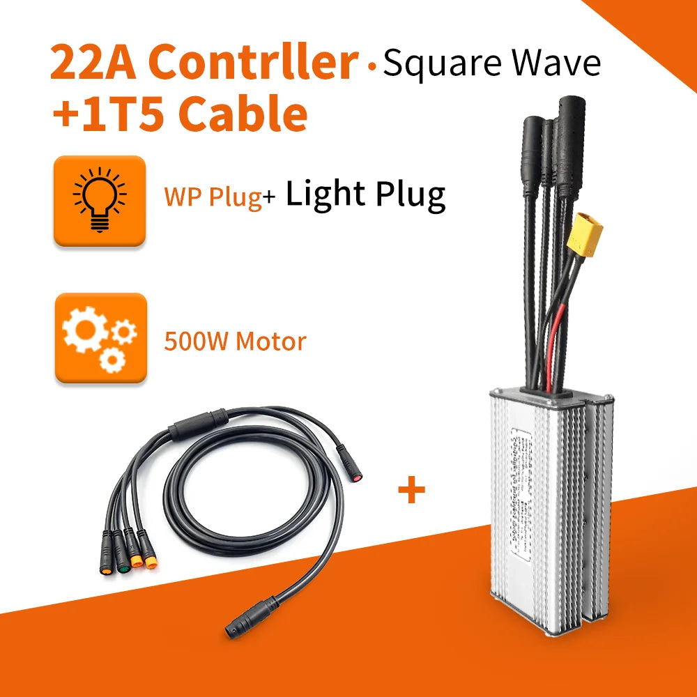 Electric Bike KT Controller 36V 48V Waterproof Brushless 250W 350W 500W 1000W Ebike Accessories with Light Function 22A Squarewave1t5