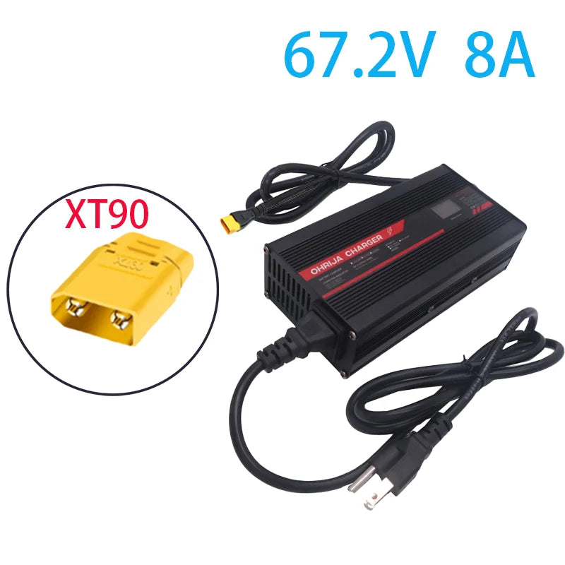 OHRIJA 67.2V 8A Charger Smart Aluminum Case Is Suitable For 16S 59.V LCD Dispay Li-ion Lipo Battery OLED Display Fast Charger