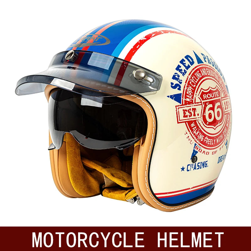 Front view of new american retro three quarter motorcycle helmet for men