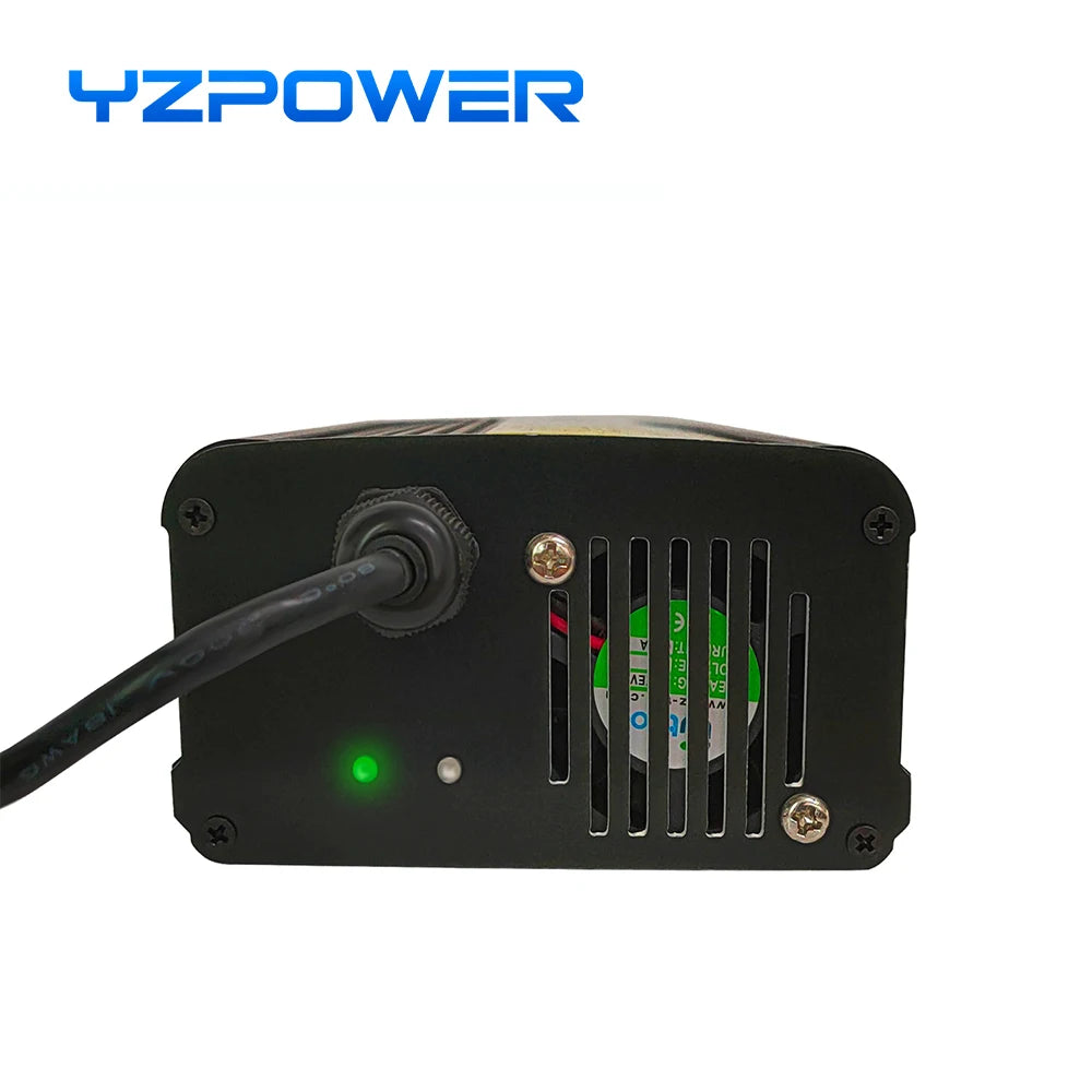 YZPOWER 67.2V 5A lithium battery charger 16S 60V charger input 110-240Vac fast charging with cooling fan