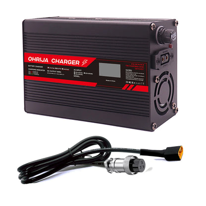 OHRIJA 67.2V 4A Lithium Battery Fast Charger with OLED Display & Interchangeable Connector Fast stabilization with cooling fan