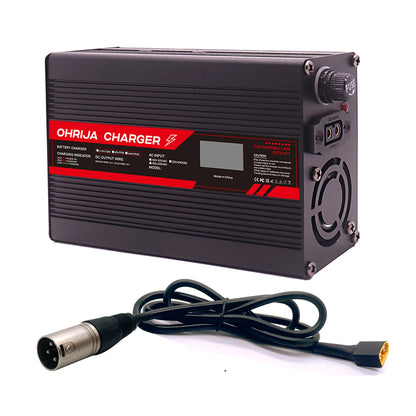 OHRIJA 67.2V 4A Lithium Battery Fast Charger with OLED Display & Interchangeable Connector Fast stabilization with cooling fan