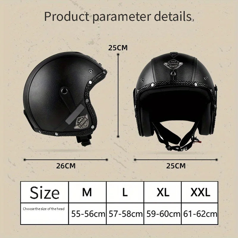 Retro Harley Motorcycle Helmet Quater-Mask in Dark Blue Leather with Copper Mirror for All Seasons