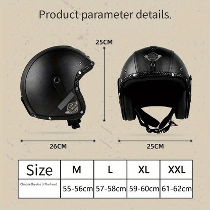 Retro Harley Motorcycle Helmet Quater-Mask in Dark Blue Leather with Copper Mirror for All Seasons