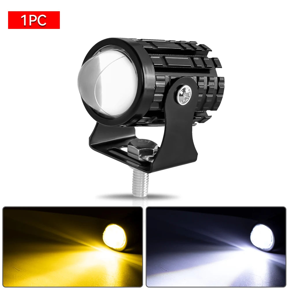 Universal Motorcycle LED Headlight Projector Lens Dual Color ATV Scooter Driving Lamp Fog Light Auxiliary Spotlight Lamp 1PC Yellow No Switch