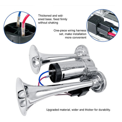 600DB Dual Trumpets, Super Loud Horns Kit with Compressor Universal for 12V Cars Motorcycles Trucks Trains Boats